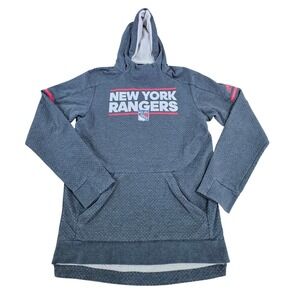 Adidas New York Rangers NHL Hoodie Mens Medium Gray Pink Pullover Graphic Logo